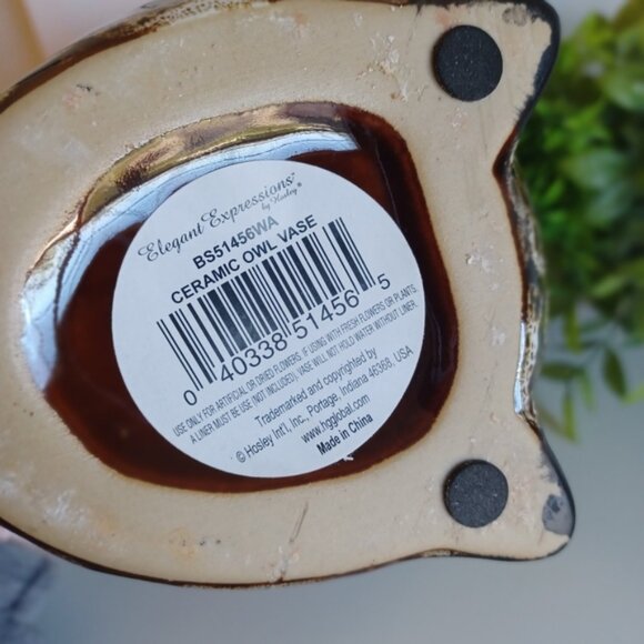 Glazed Ceramic Owl Vase | 9" Tall | Brown | Planter or Decor | Model BSF1456WA - Picture 3 of 5